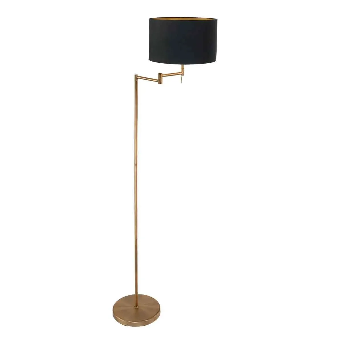 Lampadaire en métal doré avec abat-jour noir orientable – H154 cm