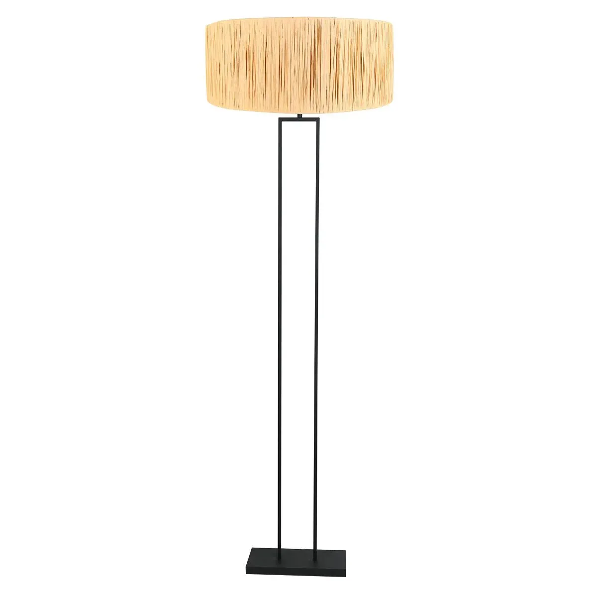 Lampadaire en métal noir abat-jour en fibres naturelles – Ø50 cm