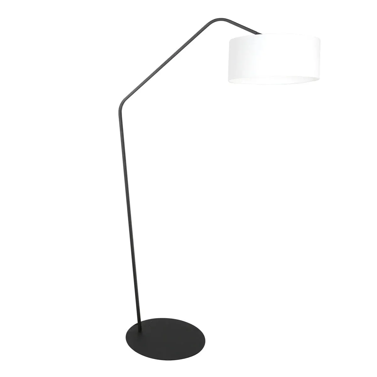 Lampadaire en métal noir bras coudé et abat-jour blanc – H173 cm