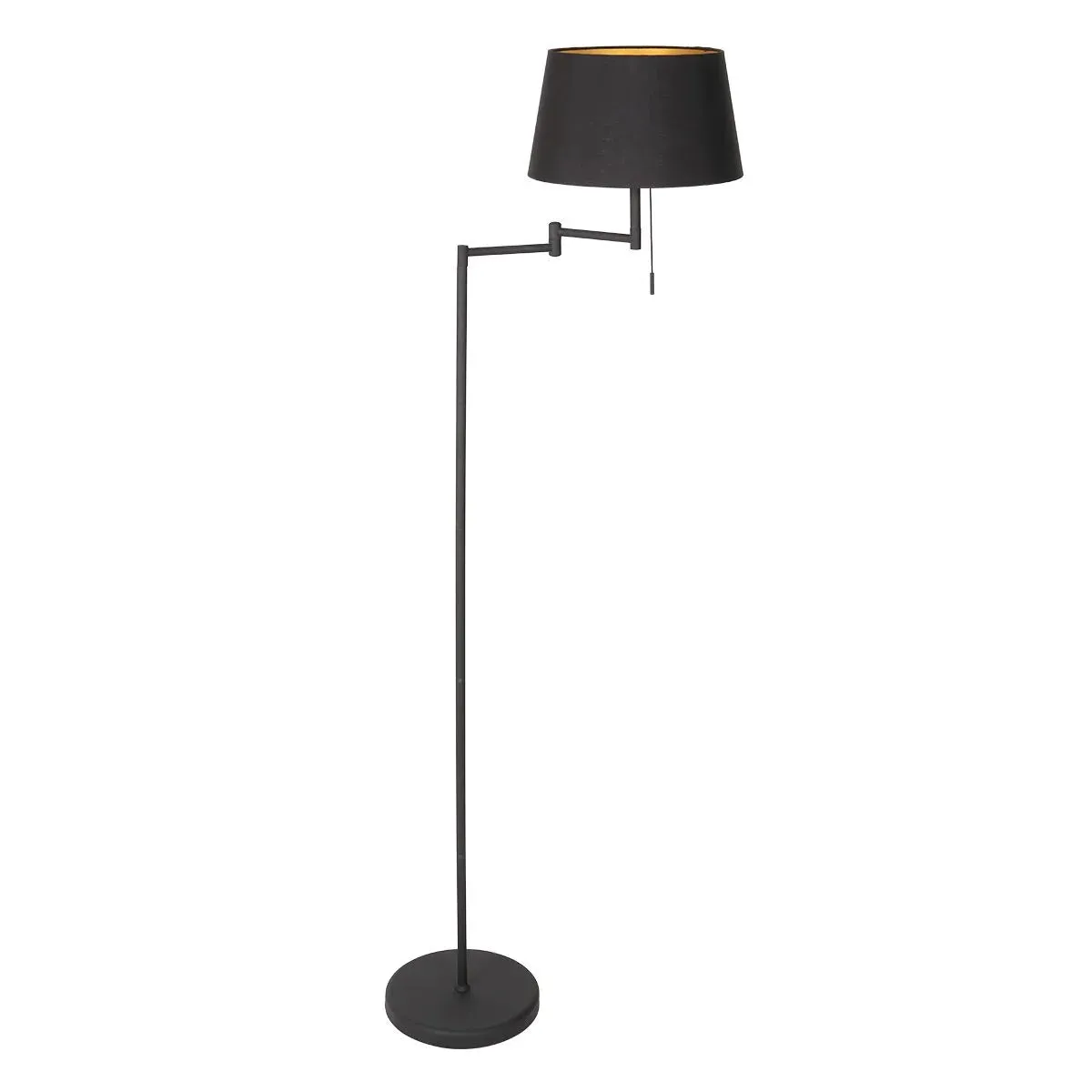 Lampadaire métal noir mat avec abat-jour conique or intérieur – H154 cm