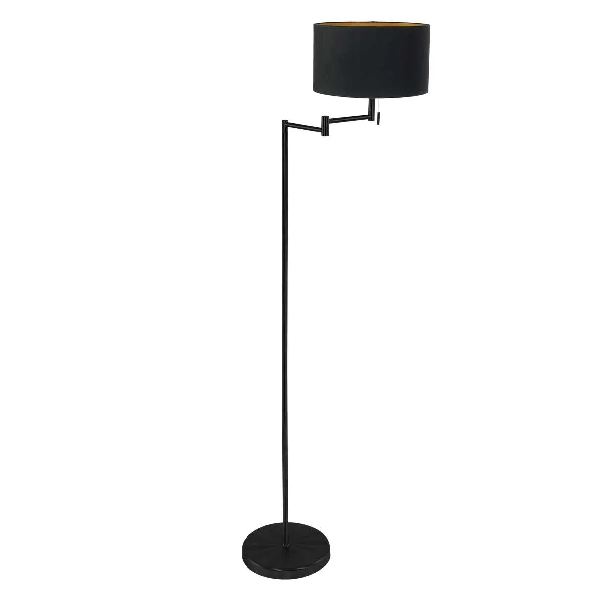 Lampadaire noir en métal avec abat-jour doré orientable – H154 cm
