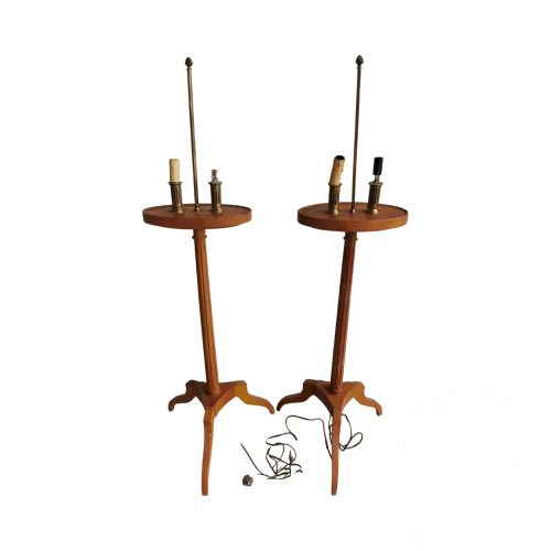 PAIRE de GUERIDONS Porte-Lumière XXe Style LOUIS XVI Pieds Tripode Chevet MAG