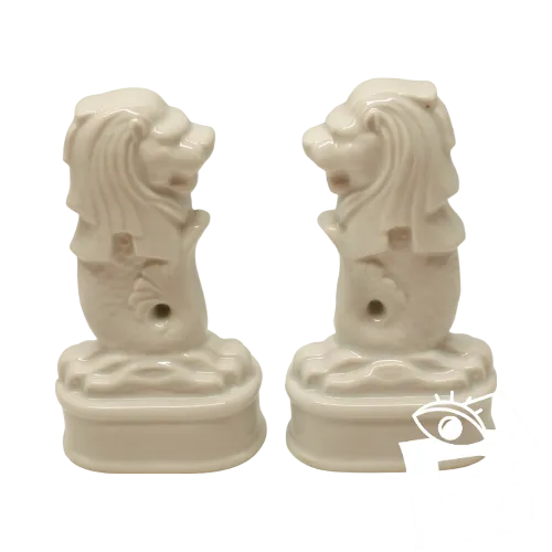 - PAIRE de MERLIONS (LIONS avec queues de POISSONS) céramique APILCO Blanche  D