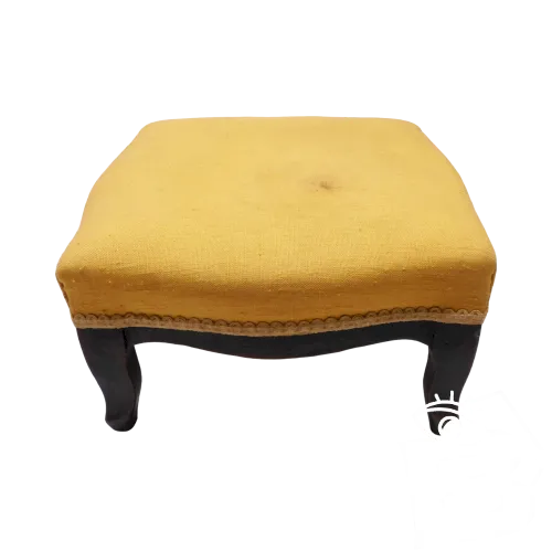 *REPOSE PIEDS ANCIEN VINTAGE TISSU JAUNE PIEDS BOIS Déco XXe jus de grenier D