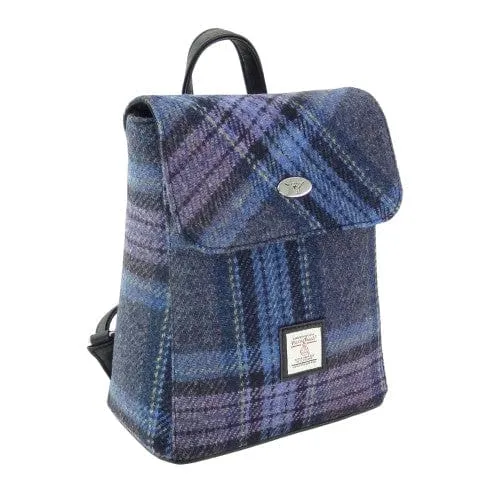 Backpack Tummel Blue and Purple Stewart Tartan - Mini - 26x21x12 - Harris Tweed - Glen Appin ou Scotland