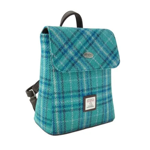 Backpack Tummel Green and Blue Tartan - Mini - 26x21x12 - Harris Tweed - Glen Appin ou Écosse