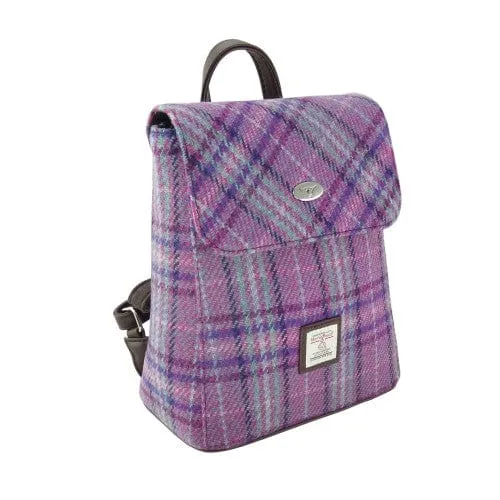 Backpack Tummel Purple and Mint Tartan - Mini - 26x21x12 - Harris Tweed - Glen Appin ou Scotland