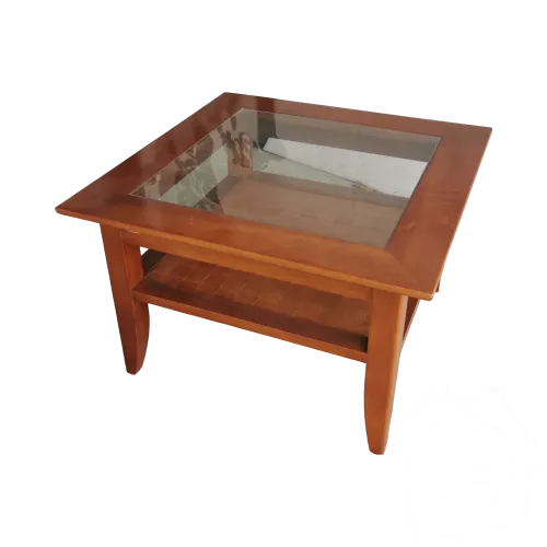 TABLE BASSE en Merisier Signe Ernest MENARD Plateau VERRE Carré Meuble Mobilier