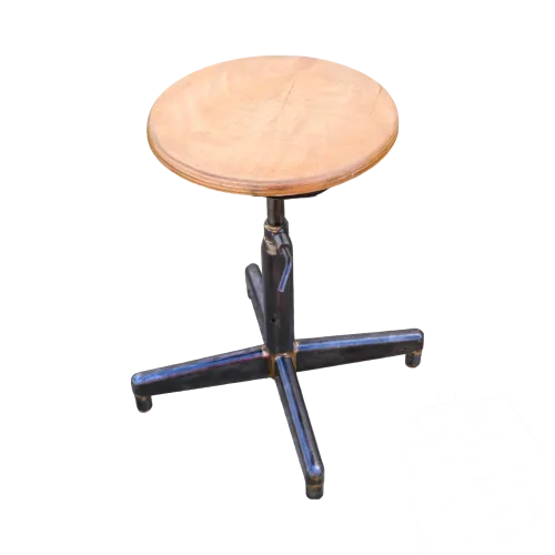 - TABOURET INDUSTRIEL BOIS & METAL VINTAGE REGLABLE EN HAUTEUR déco XXe D