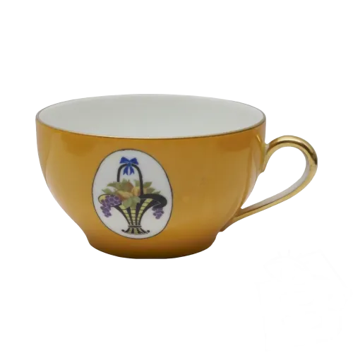 - TASSE ART DECO PORCELAINE F LEGRAND & Cie LIMOGES cartouche Panier de fruits D