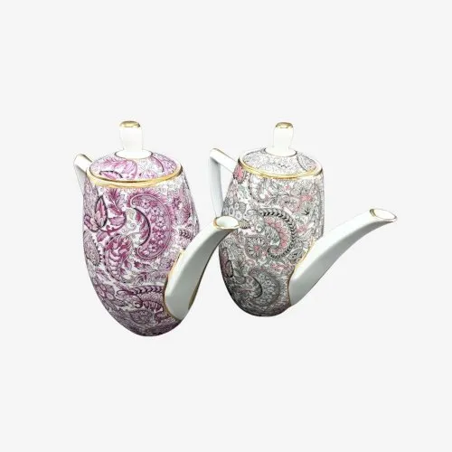 Verseuse à café Porcelaine L. Toupet Décor Cachemire Grise & Rose