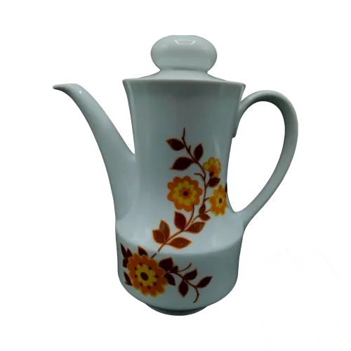 Verseuse Café Nomar Jet Fleurs vintage Blanc et orange