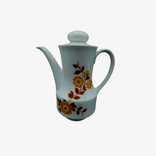 Verseuse Café Nomar Jet Fleurs vintage Blanc et orange.