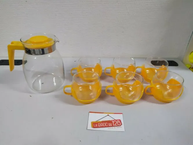 Vintage - Service café verseuse et 6 tasses CombiCup - jaune orange