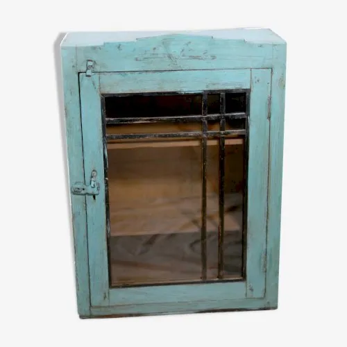 Vitrine Art déco murale vitrée en teck birman ancien