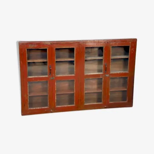 Vitrine en teck birman avec patine rouge d'origine