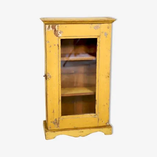 Vitrine étagère murale en teck birman avec patine jaune d'origine