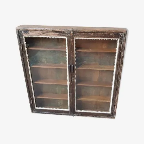 Vitrine étagère murale en teck birman