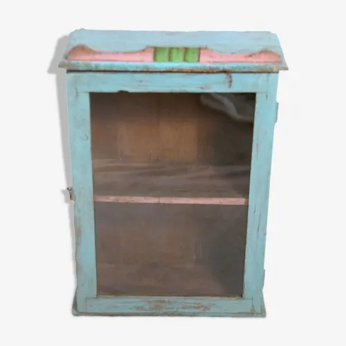 Vitrine murale vitrée Art déco en teck birman ancien