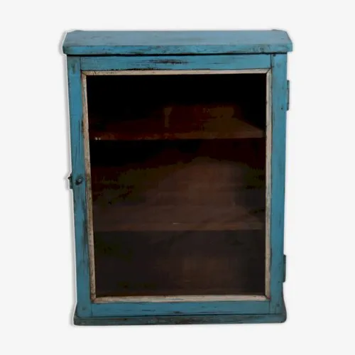 Vitrine murale vitrée en teck birman ancien