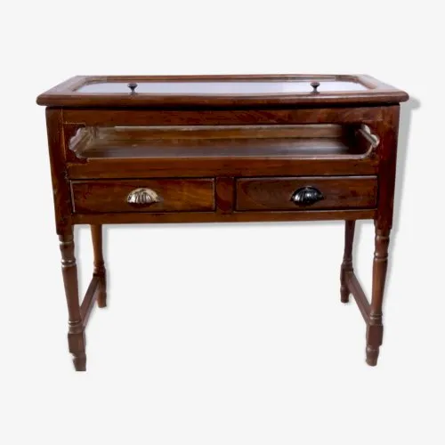 Vitrine - présentoir - console de bijoutier en teck birman ancien
