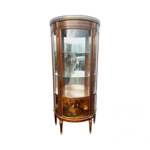 Vitrine une porte de style Napoléon III en demi lune Vernis Martin XX siècle