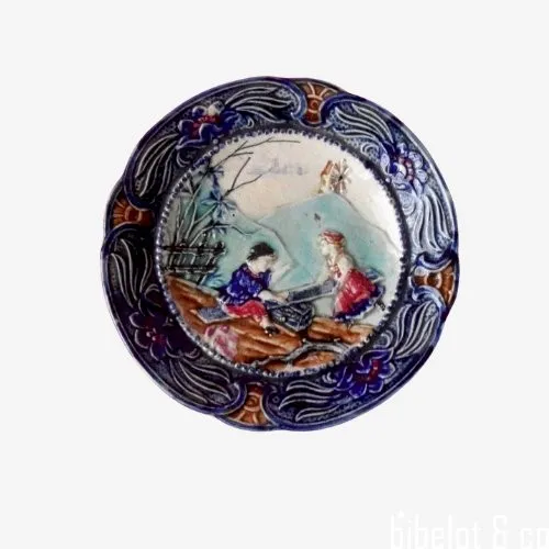 WASMUEL (Belgique), Barbotine, assiette ENFANTS A LA BALANCOIRE