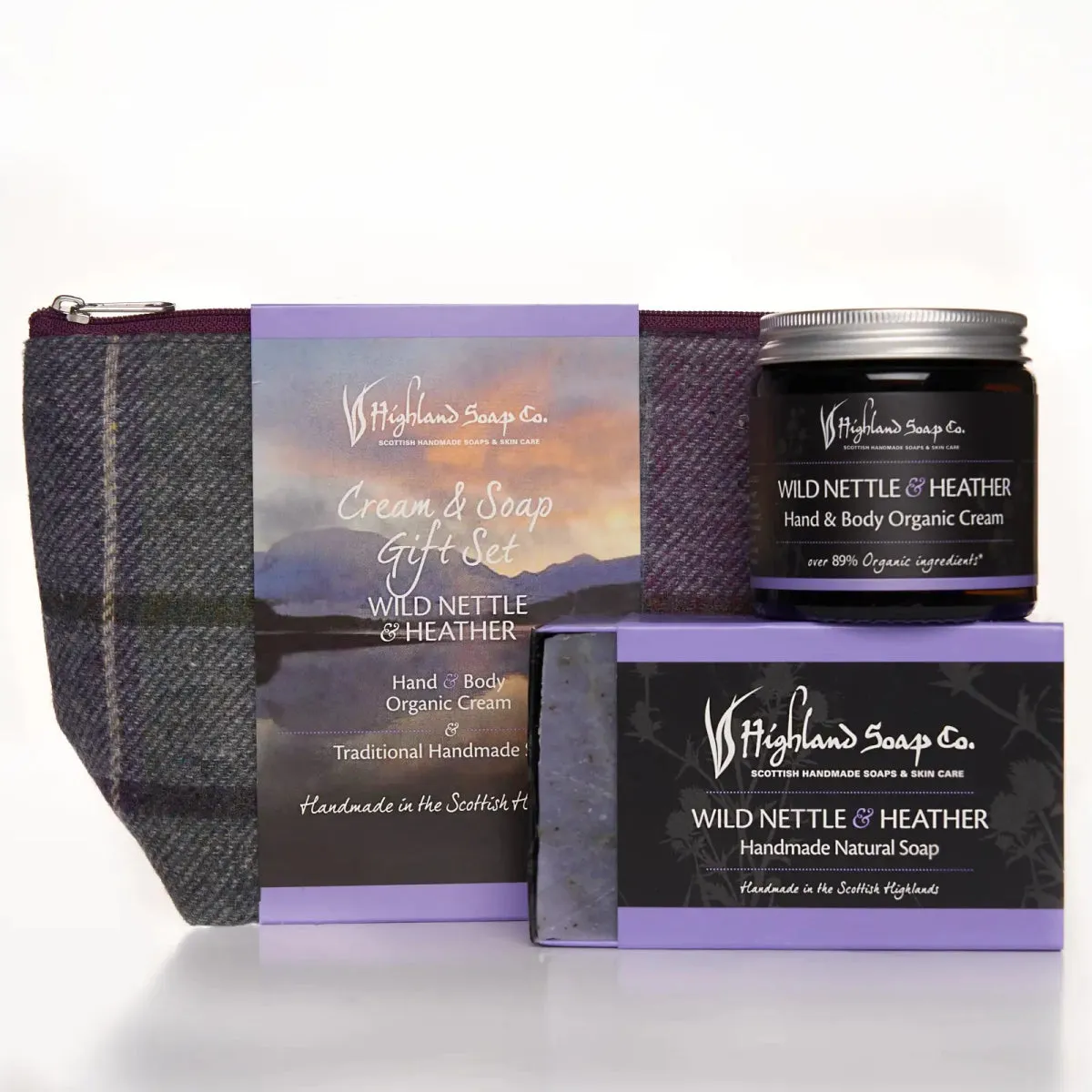 Wild Nettle & Heather – Kruidig & Zacht - Cadeauset Zeep & Crème – Zeep, Bodycrème & Toilettas