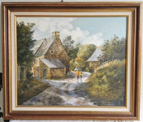 Yann LE FRANCOIS Tableau HUILE sur TOILE XXe Signe PLUIE en DORDOGNE Peinture 8